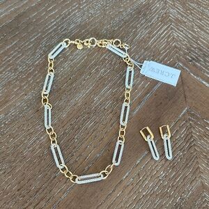 NEW J Crew Necklace and Earring Set Gold and Pave Silver chain link design